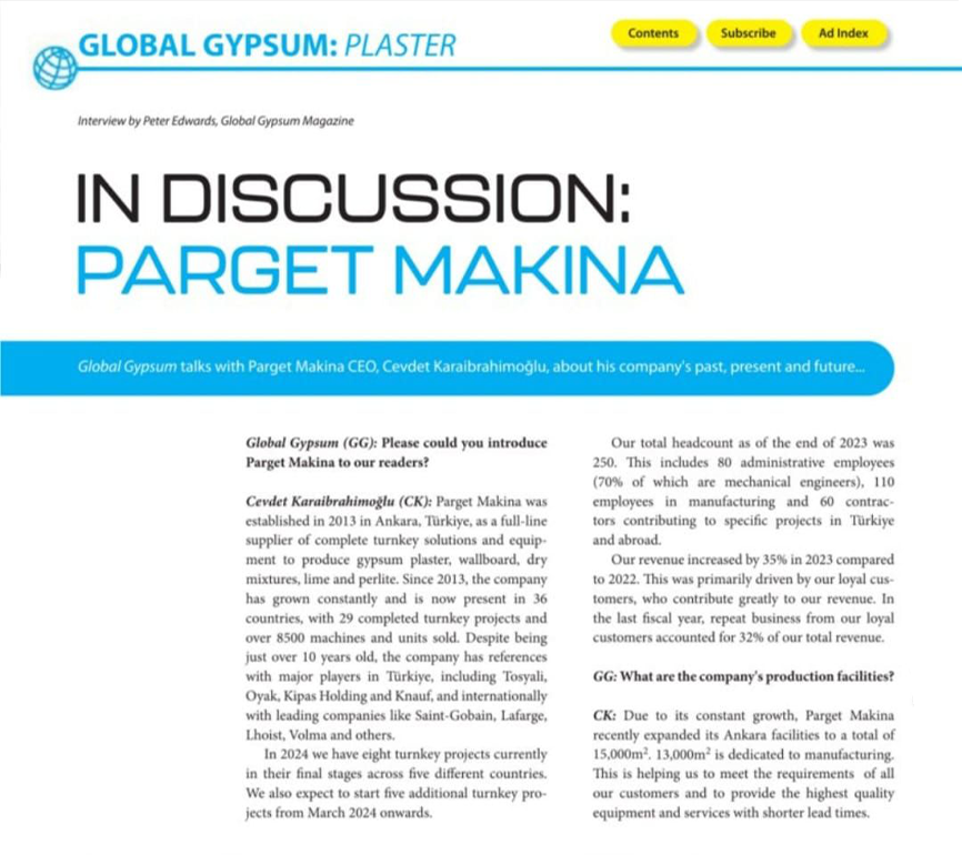 In Discussion Parget Makina (Global Gypsum Magazine)