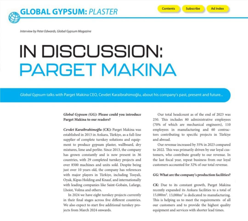 Parget Makina (magazine Global Gypsum) <br><br>